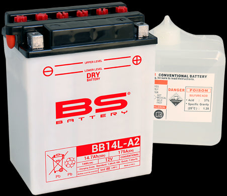 BS Battery Dry Conventional Motorcycle Battery - BB14L-A2