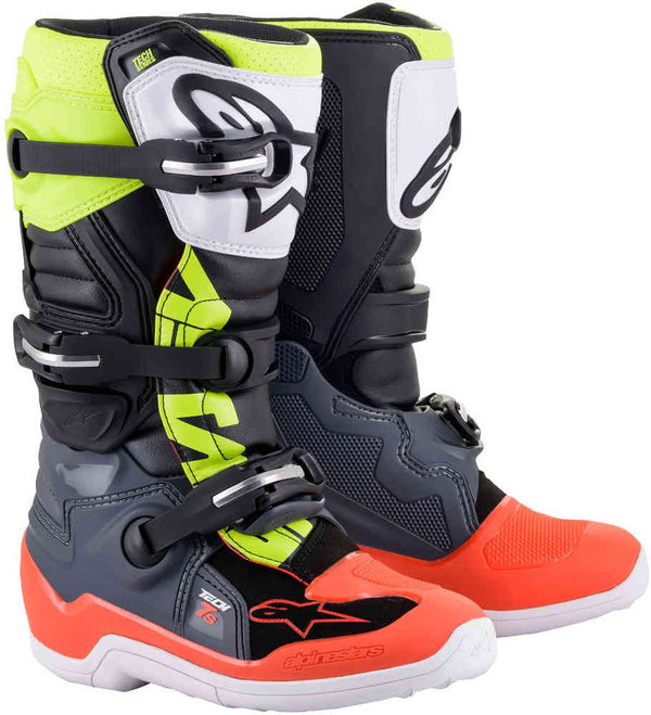 Alpinestars Tech 7S Youth Boots - Dark Grey/Red/Yellow