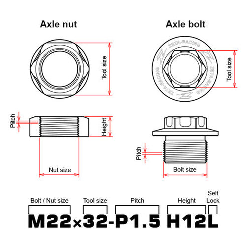 Zeta Axle Nut M20x30 - P1.5 H13 - Orange