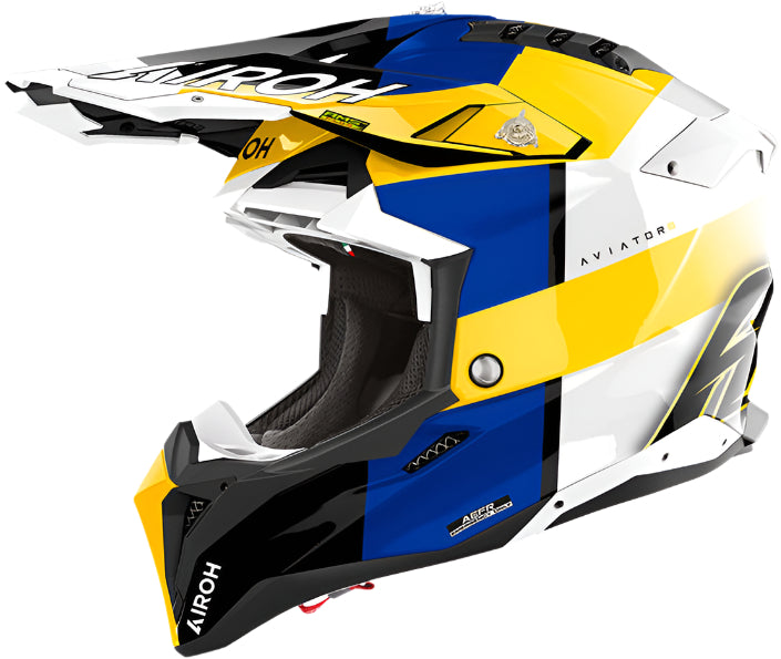 AIROH フルフェイスヘルメット イエロー/ブルー AVIATOR 3 Airoh Aviator 3 Monarch Helmet - Blue/Yellow | Bike Kings