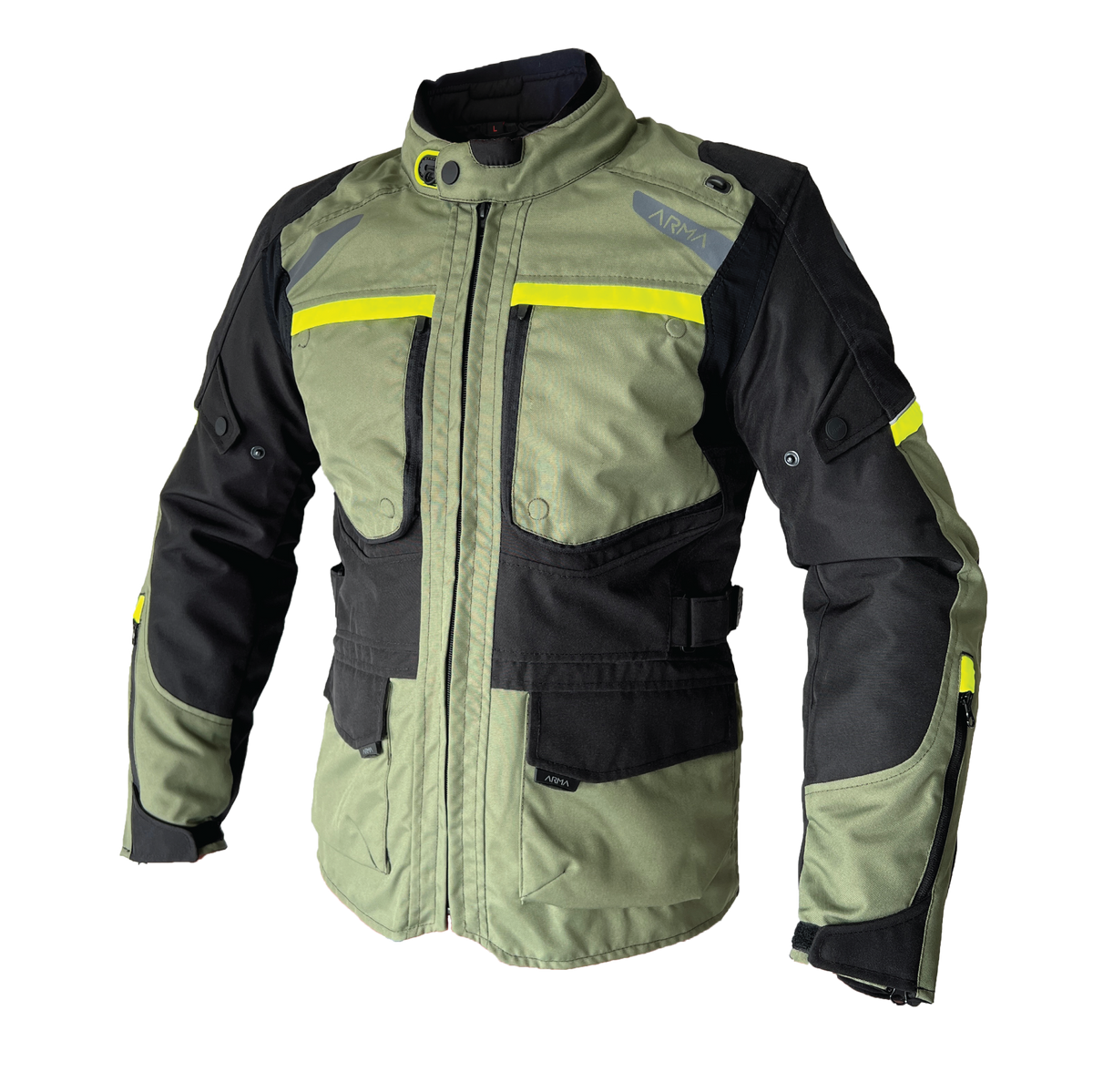 ARMA Adventure Armadillo Jacket Olive Green/Yellow Bike Kings